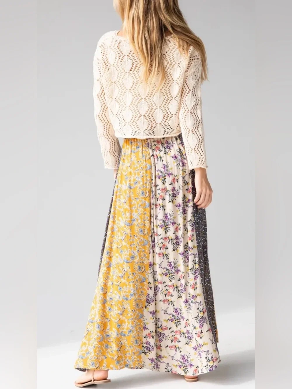 NATURAL LIFE Valentina Maxi Skirt - Yellow Cream Floral Boho Minimalist Size M